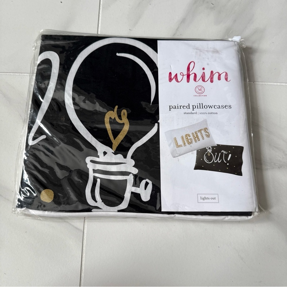 Lights Out Black and White Standard Pillowcase Set NWT Dorm Ready
